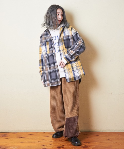 CUBE SUGAR（キューブシュガー）の「起毛チェックビッグシャツ（シャツ/ブラウス・レディース・グリーン/イエロー/オレンジ・M）」の4枚目の写真