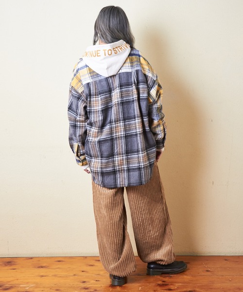 CUBE SUGAR（キューブシュガー）の「起毛チェックビッグシャツ（シャツ/ブラウス・レディース・グリーン/イエロー/オレンジ・M）」の6枚目の写真