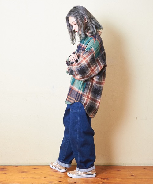 CUBE SUGAR（キューブシュガー）の「起毛チェックビッグシャツ（シャツ/ブラウス・レディース・グリーン/イエロー/オレンジ・M）」の11枚目の写真