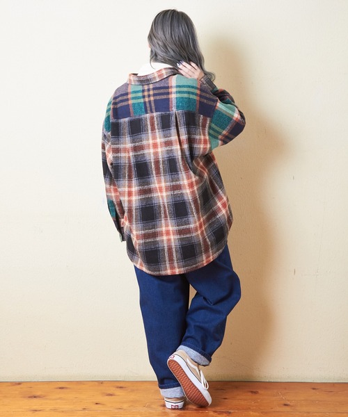 CUBE SUGAR（キューブシュガー）の「起毛チェックビッグシャツ（シャツ/ブラウス・レディース・グリーン/イエロー/オレンジ・M）」の12枚目の写真