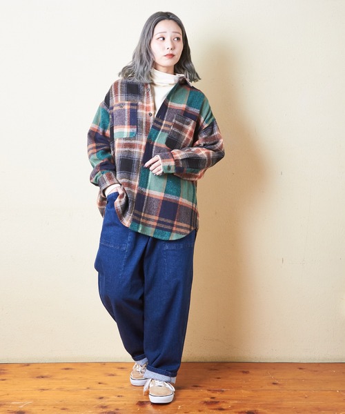 CUBE SUGAR（キューブシュガー）の「起毛チェックビッグシャツ（シャツ/ブラウス・レディース・グリーン/イエロー/オレンジ・M）」の10枚目の写真