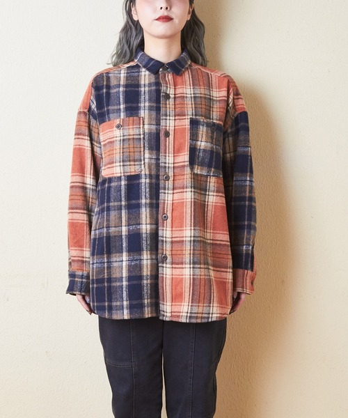 CUBE SUGAR（キューブシュガー）の「起毛チェックビッグシャツ（シャツ/ブラウス・レディース・グリーン/イエロー/オレンジ・M）」の13枚目の写真