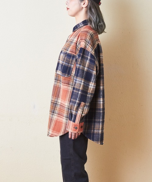 CUBE SUGAR（キューブシュガー）の「起毛チェックビッグシャツ（シャツ/ブラウス・レディース・グリーン/イエロー/オレンジ・M）」の14枚目の写真