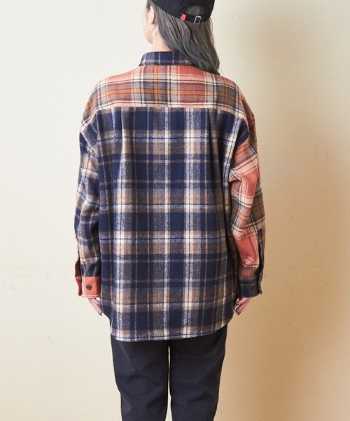 CUBE SUGAR（キューブシュガー）の「起毛チェックビッグシャツ（シャツ/ブラウス・レディース・グリーン/イエロー/オレンジ・M）」の15枚目の写真