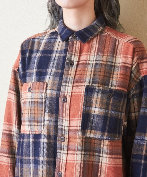 CUBE SUGAR（キューブシュガー）の「起毛チェックビッグシャツ（シャツ/ブラウス・レディース・グリーン/イエロー/オレンジ・M）」の16枚目の写真