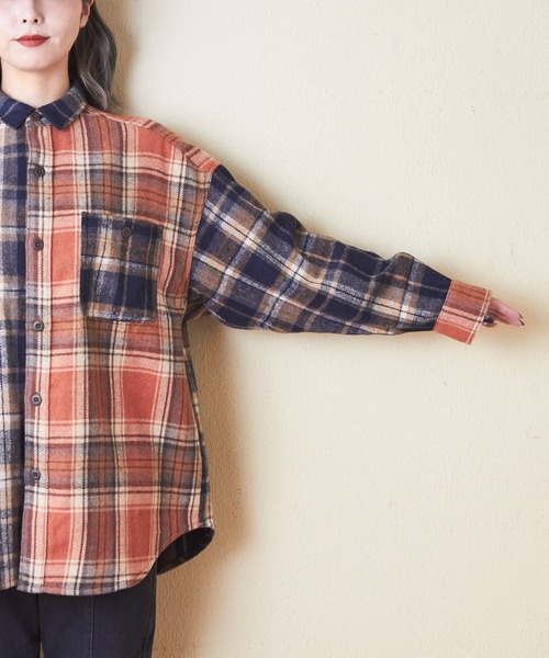 CUBE SUGAR（キューブシュガー）の「起毛チェックビッグシャツ（シャツ/ブラウス・レディース・グリーン/イエロー/オレンジ・M）」の19枚目の写真