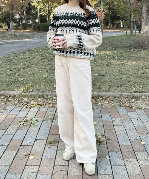 LE MORE（リモア）の「コーデュロイワイドストレートパンツ（その他パンツ・レディース・アイボリー/ブラウン・FREE）」の3枚目の写真