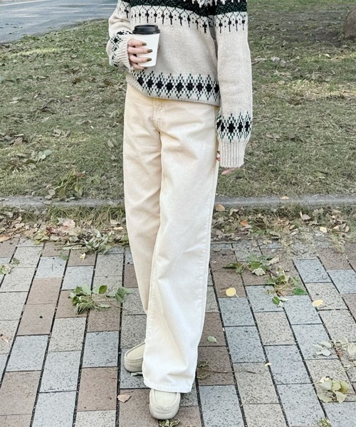 モラビト スティル 細畝コーデュロイパンツ 38 ホワイト レディース