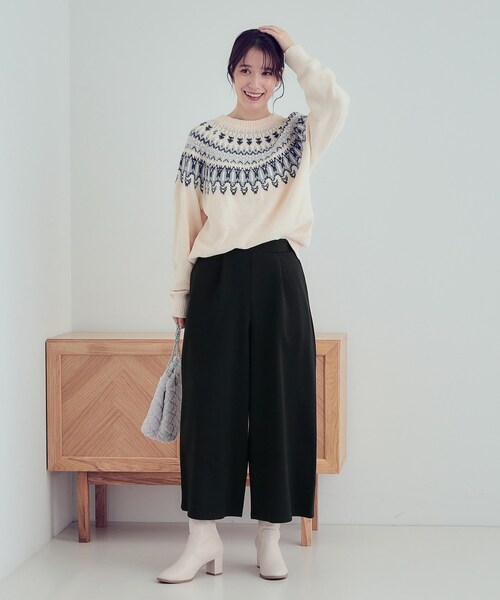 DRESKIP（ドレスキップ）の「【S-LL】あったか裏起毛クロップドワイドパンツ（その他パンツ・レディース・チャコールグレー/ベージュ系1/ブラック・01/02/03/04）」の14枚目の写真