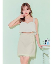 ウエストカット シフォン バックルビジュー ノースリーブ タイトミニドレス