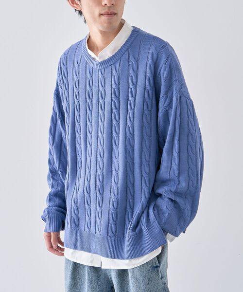 CRAFT STANDARD BOUTIQUE(クラフトスタンダードブティック)の「ケーブル柄サイドスリットニットプルオーバー(ニット/セーター・レディース・ホワイト系その他/杢グレー/ブルー・M/L/XL)」の15枚目の写真