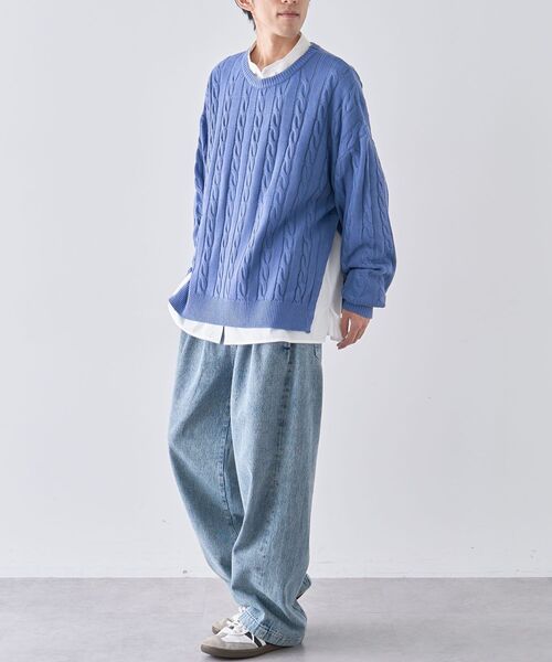 CRAFT STANDARD BOUTIQUE(クラフトスタンダードブティック)の「ケーブル柄サイドスリットニットプルオーバー(ニット/セーター・レディース・ホワイト系その他/杢グレー/ブルー・M/L/XL)」の18枚目の写真
