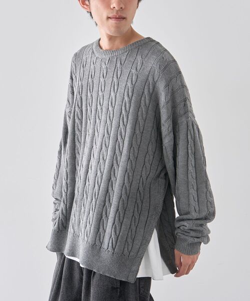 CRAFT STANDARD BOUTIQUE(クラフトスタンダードブティック)の「ケーブル柄サイドスリットニットプルオーバー(ニット/セーター・レディース・ホワイト系その他/杢グレー/ブルー・M/L/XL)」の21枚目の写真