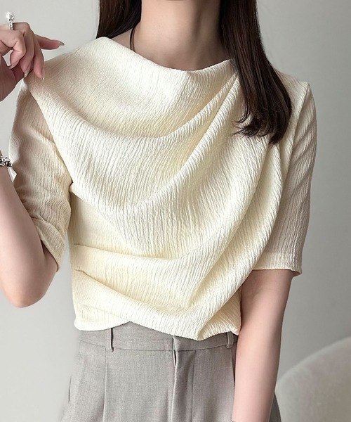 classicalelf(クラシカルエルフ)の「女性らしさ格上げ。ハーフスリーブアシメドレープカットソー(Tシャツ/カットソー・レディース・アイボリー/グレイッシュベージュ/チャコール/ブラック・X-LARGE/LARGE/MEDIUM/SMALL)」の11枚目の写真