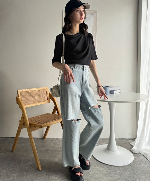 classicalelf(クラシカルエルフ)の「女性らしさ格上げ。ハーフスリーブアシメドレープカットソー(Tシャツ/カットソー・レディース・アイボリー/グレイッシュベージュ/チャコール/ブラック・X-LARGE/LARGE/MEDIUM/SMALL)」の19枚目の写真