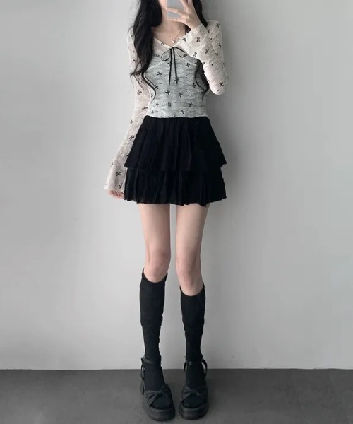 gossip!ロサンゼルス(ゴシップロサンゼルス)の「Y2K リボンレース シースルートップス(Tシャツ/カットソー・レディース・オフホワイト・FREE)」の5枚目の写真