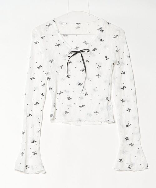 gossip!ロサンゼルス(ゴシップロサンゼルス)の「Y2K リボンレース シースルートップス(Tシャツ/カットソー・レディース・オフホワイト・FREE)」の9枚目の写真