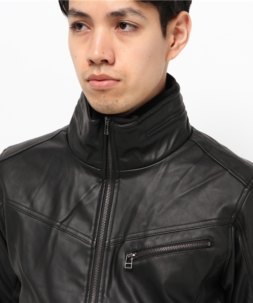 【VIBGYOR Select】PUレザー スタンド ライダースジャケット/レザーブルゾン 【VIBGYOR Select】PUレザー スタンド ライダースジャケット/レザーブルゾン