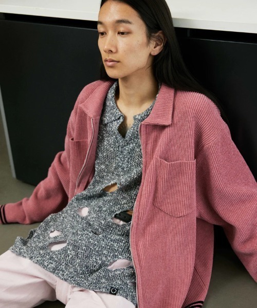 PHINGERIN（フィンガリン）の「CORDY KNIT JACKET（ブルゾン・メンズ・ブラック/ピンク・L）」の9枚目の写真