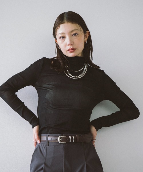 HANNE(アン)の「ハイネックシアートップス(Tシャツ/カットソー・レディース・ホワイト/ブラック/ブルー・FREE)」の3枚目の写真