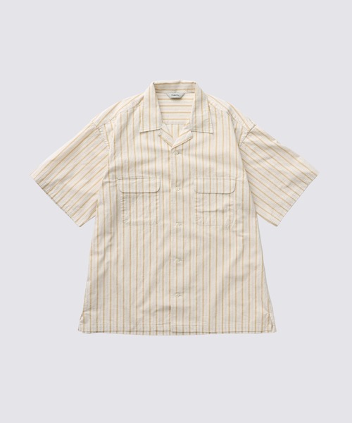 FIDELITY(フィデリティ)の「OGANIC STRIPE S/S SHIRT / 半袖オープンカラーシャツ(シャツ/ブラウス・メンズ・アイボリー/チャコール・MEDIUM/LARGE)」の2枚目の写真