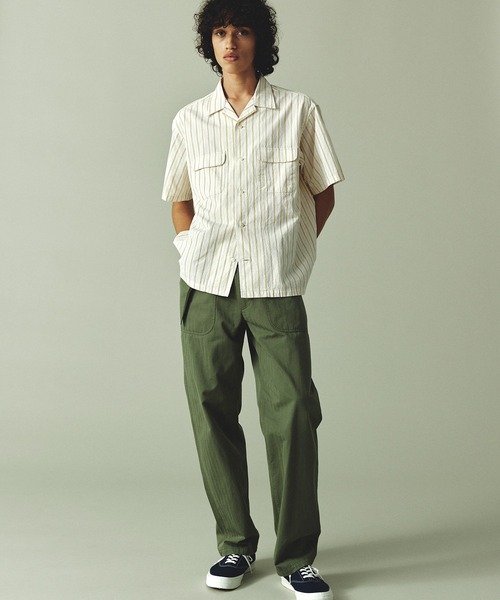FIDELITY(フィデリティ)の「OGANIC STRIPE S/S SHIRT / 半袖オープンカラーシャツ(シャツ/ブラウス・メンズ・アイボリー/チャコール・MEDIUM/LARGE)」の4枚目の写真