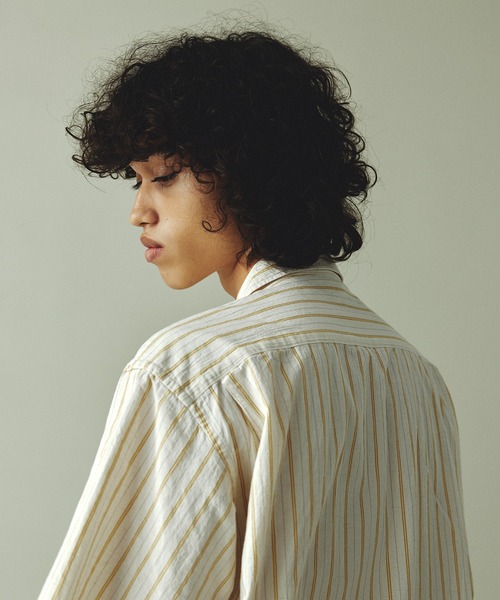 FIDELITY(フィデリティ)の「OGANIC STRIPE S/S SHIRT / 半袖オープンカラーシャツ(シャツ/ブラウス・メンズ・アイボリー/チャコール・MEDIUM/LARGE)」の3枚目の写真