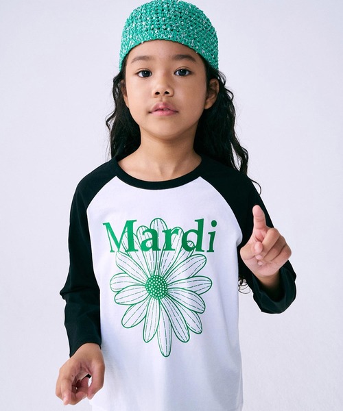 Mardi Mercredi(マルディメクルディ)の「KIDS TSHIRT RAGLAN FLOWERMARDI / キッズ Tシャツ ラグラン フラワーマルディ(Tシャツ/カットソー・キッズ・ネイビー/ブラック/ピンク/グリーン・110cm/100cm/130cm/120cm)」の12枚目の写真