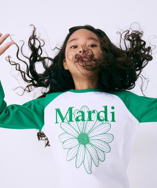 Mardi Mercredi(マルディメクルディ)の「KIDS TSHIRT RAGLAN FLOWERMARDI / キッズ Tシャツ ラグラン フラワーマルディ(Tシャツ/カットソー・キッズ・ネイビー/ブラック/ピンク/グリーン・110cm/100cm/130cm/120cm)」の16枚目の写真