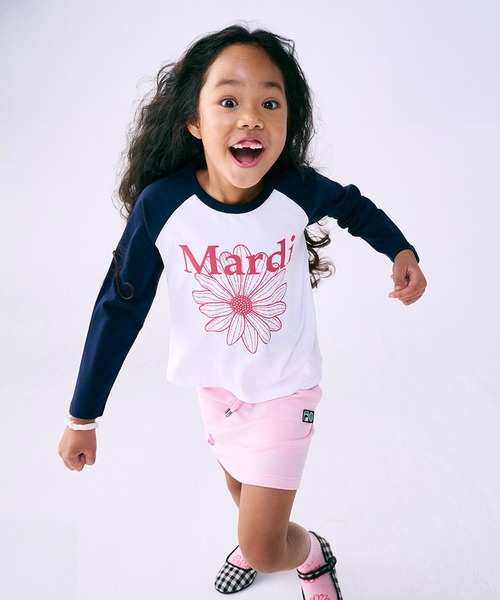 Mardi Mercredi(マルディメクルディ)の「KIDS TSHIRT RAGLAN FLOWERMARDI / キッズ Tシャツ ラグラン フラワーマルディ(Tシャツ/カットソー・キッズ・ネイビー/ブラック/ピンク/グリーン・110cm/100cm/130cm/120cm)」の6枚目の写真
