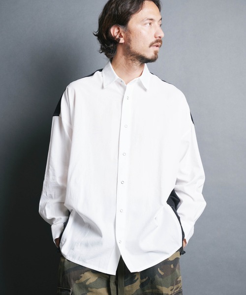 Magine（マージン）の「【SELECT】IR:BI PATTRN BIG SHIRTS L/S/バイパターン ストライプ ビッグシャツ ロングスリーブ（シャツ/ブラウス・メンズ・ストライプ/ホワイト/ブラック×ホワイト/ブラック・M/L）」の2枚目の写真
