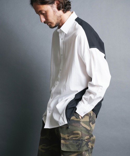 Magine（マージン）の「【SELECT】IR:BI PATTRN BIG SHIRTS L/S/バイパターン ストライプ ビッグシャツ ロングスリーブ（シャツ/ブラウス・メンズ・ストライプ/ホワイト/ブラック×ホワイト/ブラック・M/L）」の8枚目の写真