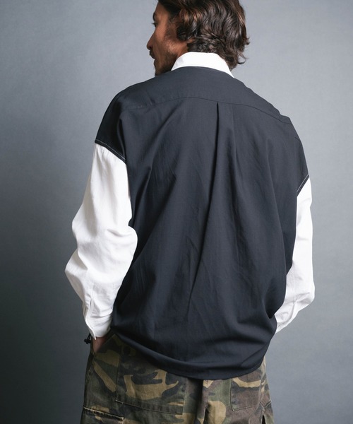 Magine（マージン）の「【SELECT】IR:BI PATTRN BIG SHIRTS L/S/バイパターン ストライプ ビッグシャツ ロングスリーブ（シャツ/ブラウス・メンズ・ストライプ/ホワイト/ブラック×ホワイト/ブラック・M/L）」の11枚目の写真