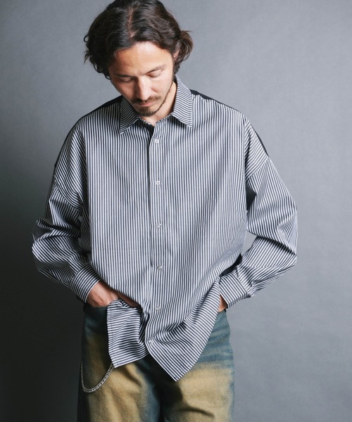 Magine（マージン）の「【SELECT】IR:BI PATTRN BIG SHIRTS L/S/バイパターン ストライプ ビッグシャツ ロングスリーブ（シャツ/ブラウス・メンズ・ストライプ/ホワイト/ブラック×ホワイト/ブラック・M/L）」の15枚目の写真