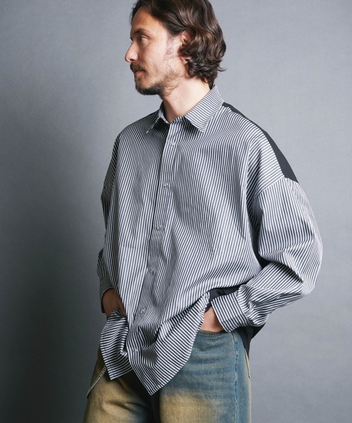 Magine（マージン）の「【SELECT】IR:BI PATTRN BIG SHIRTS L/S/バイパターン ストライプ ビッグシャツ ロングスリーブ（シャツ/ブラウス・メンズ・ストライプ/ホワイト/ブラック×ホワイト/ブラック・M/L）」の16枚目の写真