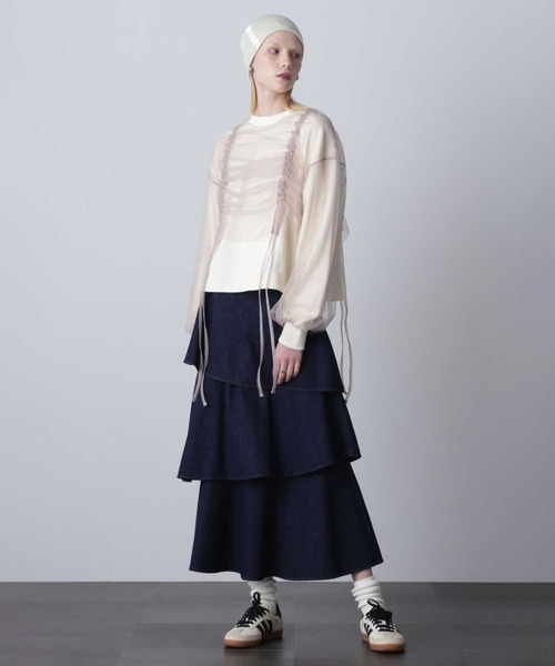 ROSE BUD（ローズバッド）の「ティアードデニムスカート（デニムスカート・レディース・ネイビー/ブラック・ONE SIZE）」の3枚目の写真