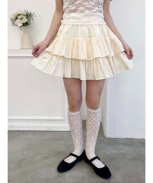 PHILLY（フィリー）の「【PHILLY】コットンレース2段フリルスカート（スカート・レディース・ブラック/アイボリー/ホワイト・FREE）」の2枚目の写真