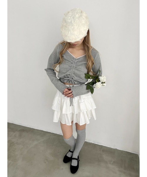 PHILLY（フィリー）の「【PHILLY】コットンレース2段フリルスカート（スカート・レディース・ブラック/アイボリー/ホワイト・FREE）」の10枚目の写真