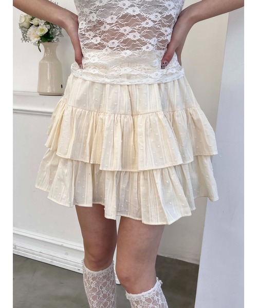 PHILLY（フィリー）の「【PHILLY】コットンレース2段フリルスカート（スカート・レディース・ブラック/アイボリー/ホワイト・FREE）」の11枚目の写真