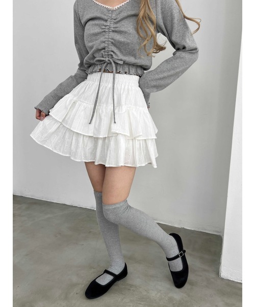 PHILLY（フィリー）の「【PHILLY】コットンレース2段フリルスカート（スカート・レディース・ブラック/アイボリー/ホワイト・FREE）」の5枚目の写真