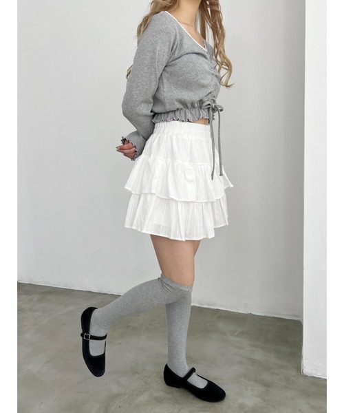 PHILLY（フィリー）の「【PHILLY】コットンレース2段フリルスカート（スカート・レディース・ブラック/アイボリー/ホワイト・FREE）」の6枚目の写真