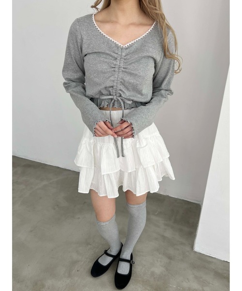 PHILLY（フィリー）の「【PHILLY】コットンレース2段フリルスカート（スカート・レディース・ブラック/アイボリー/ホワイト・FREE）」の8枚目の写真