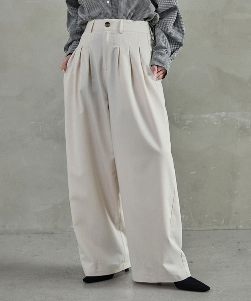 Fashion Letter(ファッションレター)の「フロントタックワイドスラックス(スラックス・レディース・グレイッシュベージュ/アイボリー/チャコールグレー・M)」の21枚目の写真