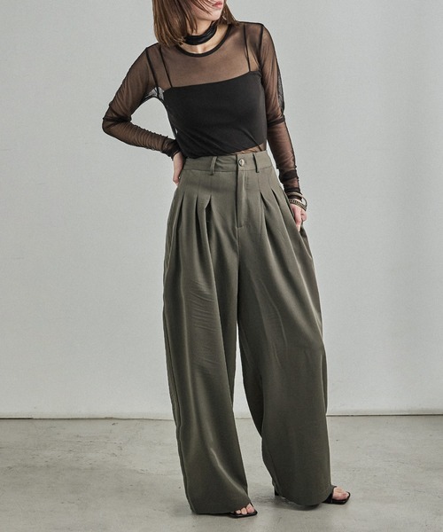 Fashion Letter(ファッションレター)の「フロントタックワイドスラックス(スラックス・レディース・グレイッシュベージュ/アイボリー/チャコールグレー・M)」の8枚目の写真
