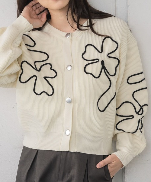 RETRO GIRL(レトロガール)の「コード刺繍カーデ(ニット/セーター・レディース・ナチュラル/ベージュ/ブラック・FREE)」の3枚目の写真