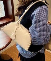 レザータッチシンプルボストンバッグ/ショルダーバッグ
