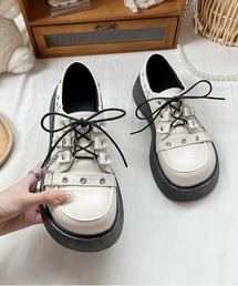 推し活さぽちゃん（オシカツサポチャン）の「ハートバックル リベットレースアップチェーン厚底シューズ（ブーツ）」