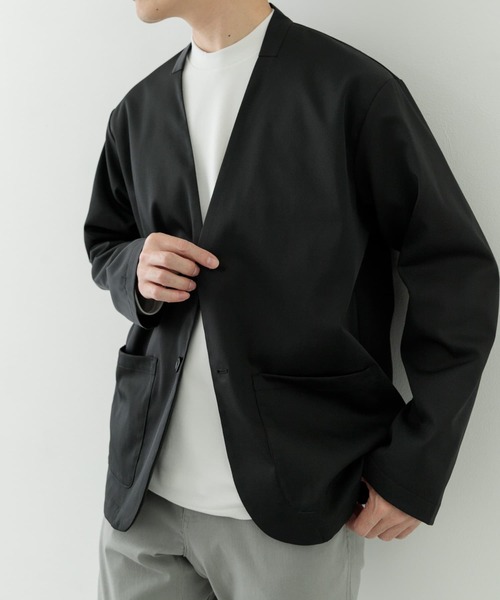 ITEMS URBANRESEARCH（アイテムズ アーバンリサーチ）の「『セットアップ対応』マシンウォッシャブルピケノーラペルジャケット（その他アウター・メンズ・ネイビー/カーキ/ブラック・MEDIUM/LARGE）」の2枚目の写真