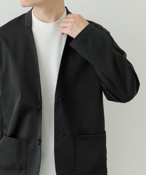 ITEMS URBANRESEARCH（アイテムズ アーバンリサーチ）の「『セットアップ対応』マシンウォッシャブルピケノーラペルジャケット（その他アウター・メンズ・ネイビー/カーキ/ブラック・MEDIUM/LARGE）」の4枚目の写真