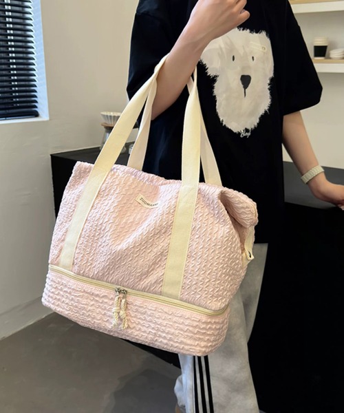 shopnikoniko(ショップニコニコ)の「ボストンバッグ 旅行 軽量 トラベルバッグ 大容量 独立収納付き ふくれジャガード キャリーオンバッグ(スーツケース/キャリーバッグ・レディース・グリーン/ピンク/ブラック・フリー)」の3枚目の写真